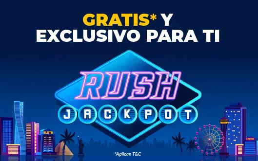 Banner del programa Rush Jackpot que el operador anuncia como gratis y exclusivo.